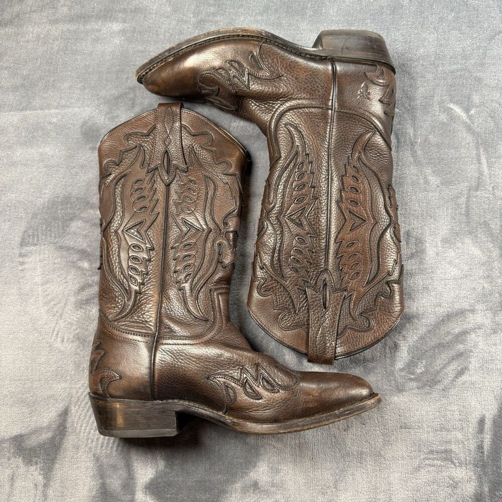 Frye Women's Billy Stitch Cowboy Boots Brown Leather Size 7.5 Style 76851